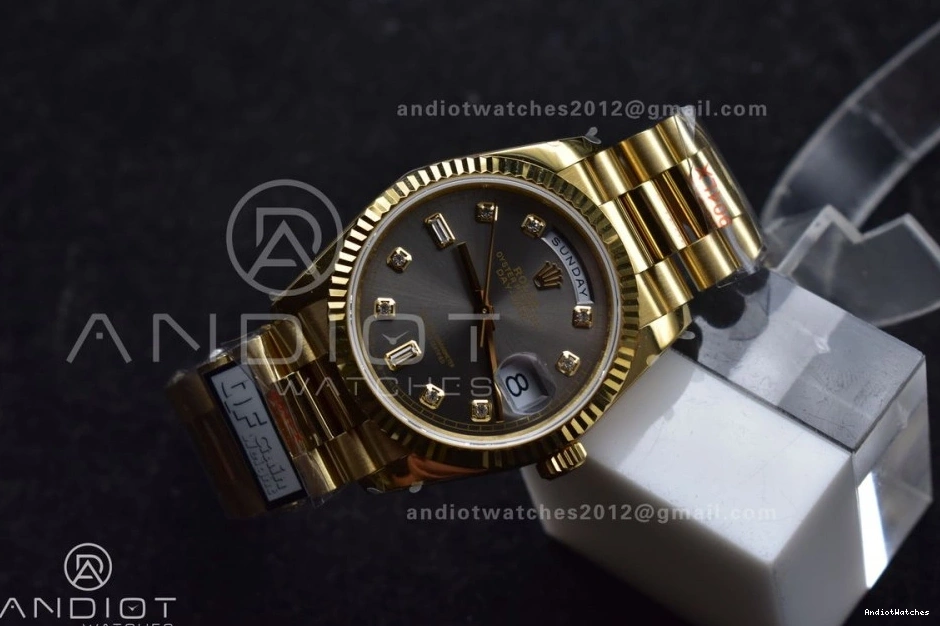 Diamond with Steel YG V5 Dial Bracelet vr3255 36 Grey 698 on 904L Square Edition Sophisticated DayDate Best Weight) QF President (Gain 0213